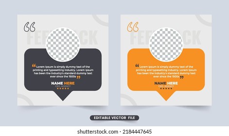 Customer feedback review or testimonial design with black and yellow color. Customer service feedback template with photo placeholder vector. Client testimonials with star rating section vector.