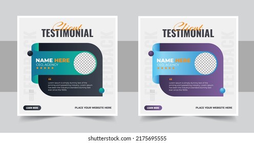 Customer feedback review or testimonial social media post template. Customer feedback testimonial social media post web banner template. client testimonials social media post banner design template