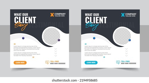 Customer feedback review or testimonial social media post template. Customer feedback testimonial social media post web banner layout. client testimonials social media post or web banner template