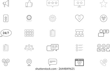 Customer Feedback, Reviews, and Satisfaction Line Icon Set