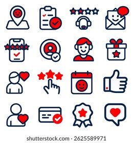 Customer Feedback and Satisfaction Icon Set Red and Blue Line Art