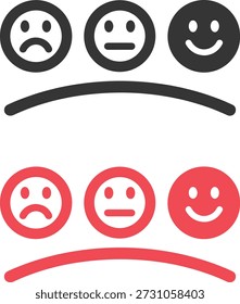 Kundenfeedback und Zufriedenheitsbewertung mit glücklichen, neutralen und traurigen Emoticons