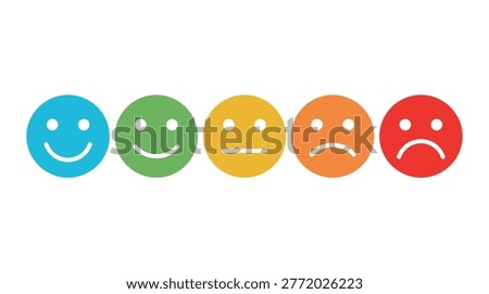 Customer feedback sentiment icon collection in flat color, satisfaction levels, user experience, emotion, and ratings