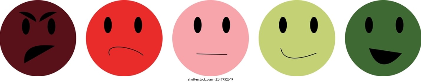 Comentarios de los clientes del servicio. Calificación de satisfacción del cliente. Control de calidad del servicio. Los emoticonos de colores de mal en bien. Ilustración vectorial en fondo blanco