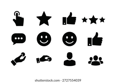 Kundenfeedback und soziale Interaktion - Vektor-Symbolsatz - Bewertung, Bewertungen und Community-Symbole