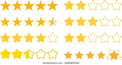 Customer Feedback Star Rating Set | Yellow Star Icons for Review, Evaluation, and User Experience Feedback