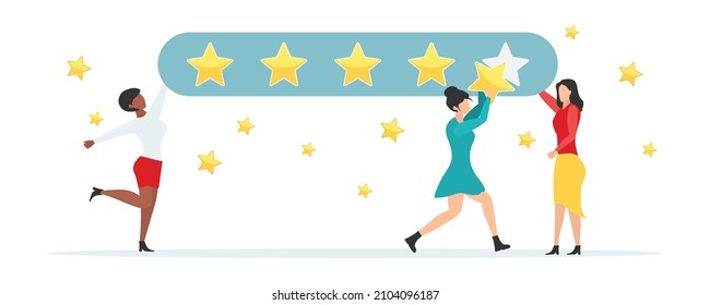 Customer feedback, testimonial, online survey concept. Group of people rating customer experience, writing review, leaving feedback. Client, user satisfaction. Isolated flat vector illustration