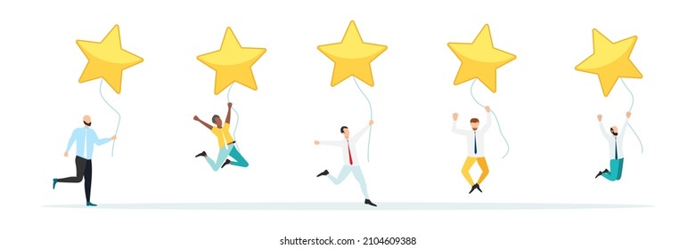 Customer feedback, testimonial, online survey concept. Group of people rating customer experience, writing review, leaving feedback. Client, user satisfaction. Isolated flat vector illustration