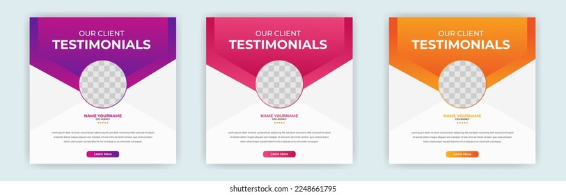 customer feedback testimonial or Customer feedback review social media post template with square size color variations, eps 10