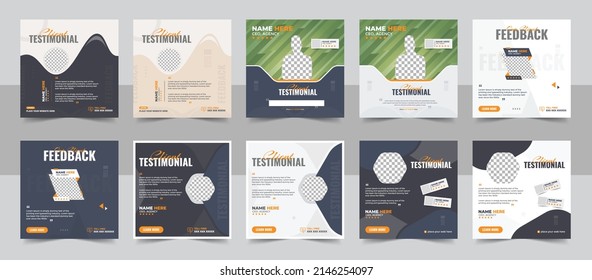 Resumen de los comentarios de los clientes en redes sociales publicar un formulario de banner web. Revisión de comentarios de los clientes o plantilla de publicación testimonial en redes sociales