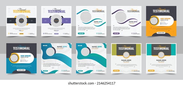 Customer feedback testimonial social media post web banner template Bundle. Customer feedback review or testimonial social media post template