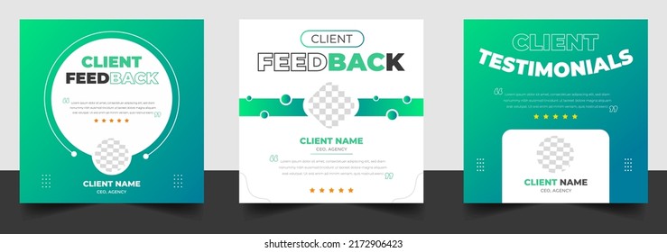 Customer feedback testimonial social media post web banner template. client testimonials social media post banner design template with green color