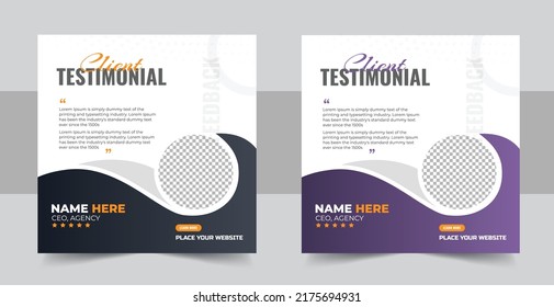 Customer feedback testimonial social media post web banner template. client testimonials social media post banner design template. Customer feedback review or testimonial social media post template