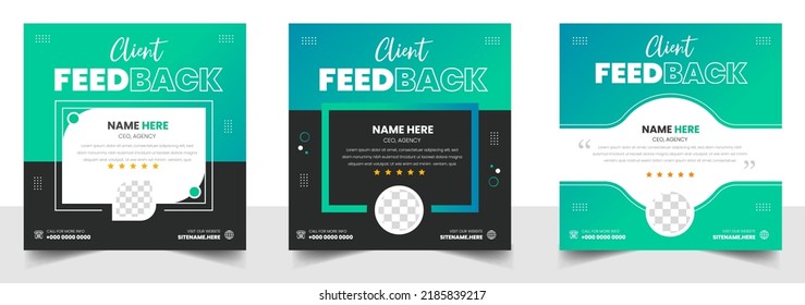 Customer Feedback Testimonial Social Media Post Web Banner Template. Client Testimonials Social Media Post Banner Design Template With Green Color