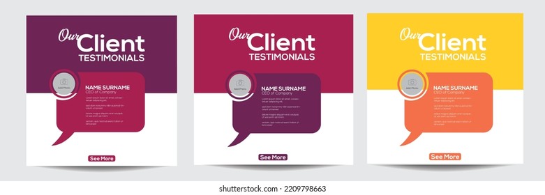 Customer feedback testimonial social media post web banner template. Client feedback social media template.