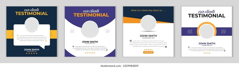 Customer feedback testimonial social media post web banner template.
client testimonials social media post banner design bundle template.