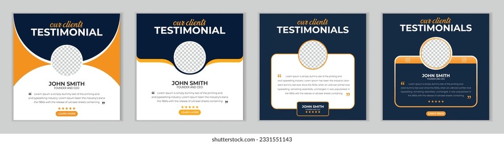 Customer feedback testimonial social media post web banner template.
client testimonials social media post banner design bundle template.