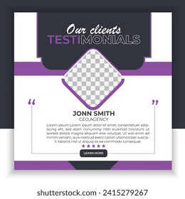 Customer feedback testimonial social media post design. Client testimonials and quote layout design.