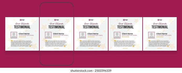 Customer feedback testimonial social media post carousel or web banner template. client testimonials social media post banner bundle design. Client feedback carousel post banner template