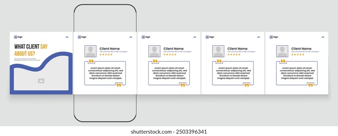 Cliente Comentarios testimonial redes sociales post carrusel o Web Anuncio Plantilla. testimonios de clientes redes sociales post Anuncio Paquete diseño. Plantilla de Anuncio de poste de carrusel de Comentarios de cliente