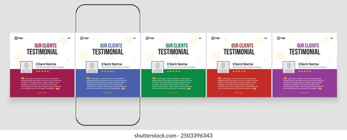 Customer feedback testimonial social media post carousel or web banner template. client testimonials social media post banner bundle design. Client feedback carousel post banner template