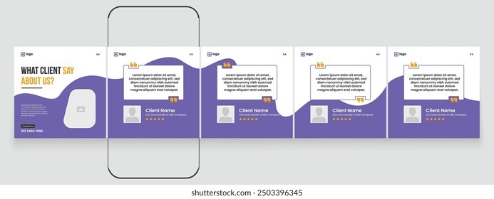 Customer feedback testimonial social media post carousel or web banner template. client testimonials social media post banner bundle design. Client feedback carousel post banner template