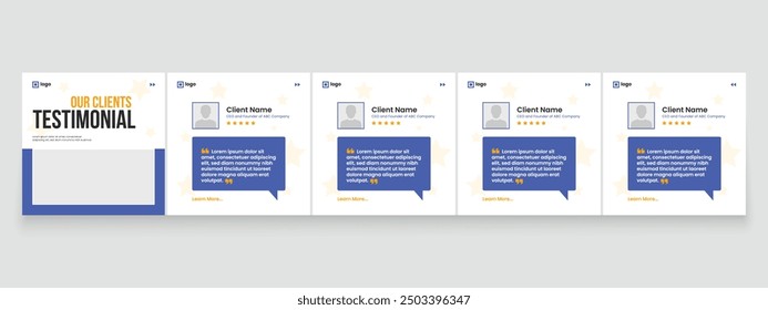 Customer feedback testimonial social media post carousel or web banner template. client testimonials social media post banner bundle design. Client feedback carousel post banner template