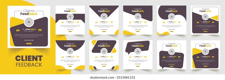 Kunden-Feedback Testimonial Social Media Post Web-Banner Vorlage Paket. Kundenfeedback-Review oder Testimonial Social Media Post Design