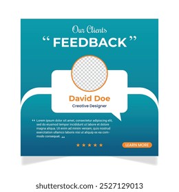 Customer feedback testimonial social media post web banner template. client testimonials social media post banner design bundle template.