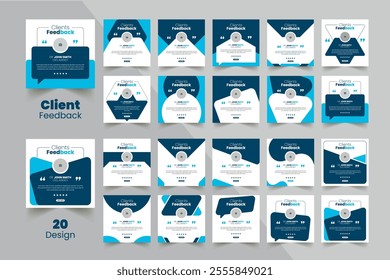 Customer feedback testimonial social media post web banner template Bundle. Customer feedback review or testimonial social media post design