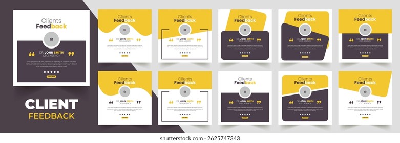 Cliente Comentarios testimonial redes sociales post Web Anuncio Plantilla Paquete. Revisión de Comentarios Cliente o diseño de publicación de testimonios en redes sociales	