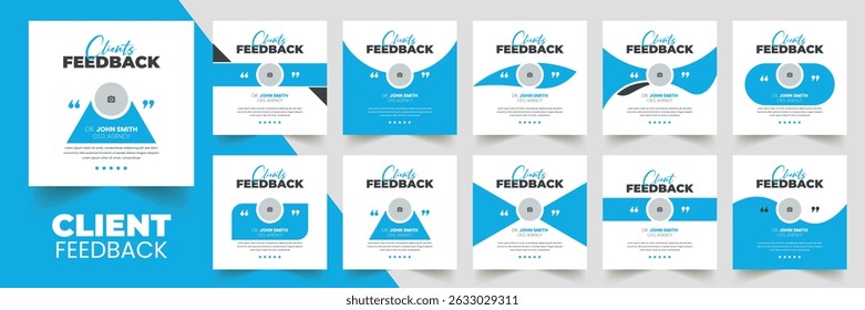Customer feedback testimonial social media post web banner template Bundle. Customer feedback review or testimonial social media post design
