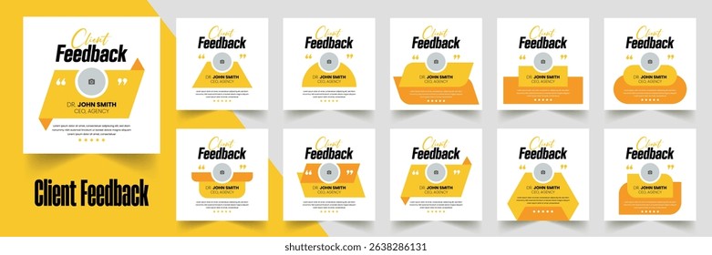 Customer feedback testimonial social media post web banner template Bundle. Customer feedback review or testimonial social media post design	