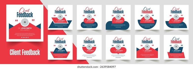 Customer feedback testimonial social media post web banner template Bundle. Customer feedback review or testimonial social media post design