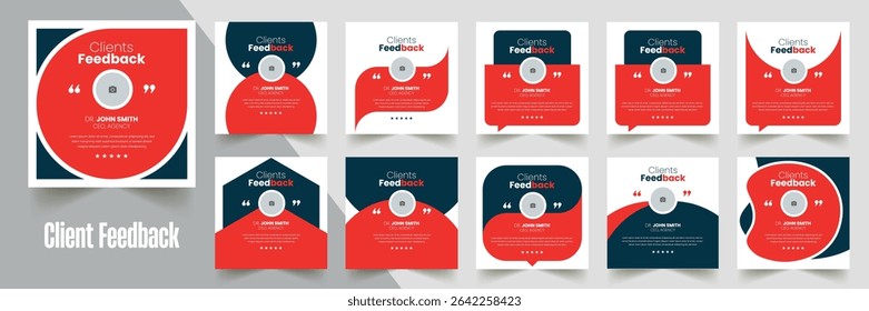 Customer feedback testimonial social media post web banner template Bundle. Customer feedback review or testimonial social media post design