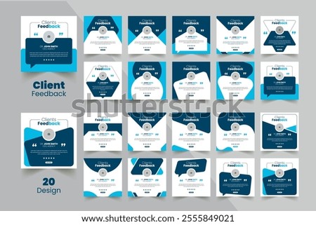 Customer feedback testimonial social media post web banner template Bundle. Customer feedback review or testimonial social media post design