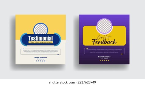 Customer feedback testimonial story template, Client review social media story website banner and vertical banner or flyer template with star rating review