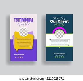 Customer feedback testimonial story template, Client review social media story website banner and vertical banner or flyer template with star rating review