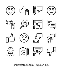 Customer feedback and testimonials line icons set. Modern graphic design concepts, simple outline elements collection. Vector line icons