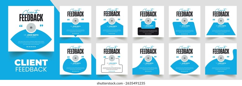 Kundenfeedback, Erfahrungsberichte, eine Vorlage für Webbanner in sozialen Medien und ein Paket. Kundenfeedback-Review oder Testimonial Social Media Post Design	
