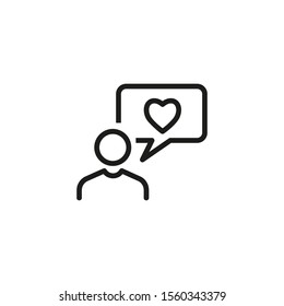 Customer feedback thin line icon. Positive review, like, heart in speech bubble isolated outline sign. Customer satisfaction concept. Vector illustration symbol element for web design and apps
