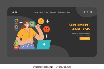 Banner web de comentarios del cliente o página de inicio en modo oscuro o nocturno. Reseñas de los consumidores. Compartir la evaluación de un producto comprado en un blog de medios sociales, dejando un comentario. Ilustración vectorial plana