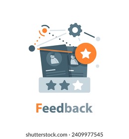 Customer Feedback,Portraits of three people and evaluation stars below,Client's Review