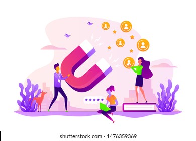 Customer feedbacks analyzing, likes farming. Lead generation. Satisfaction and loyalty analysis, customer retention increasing, marketing tools concept. Vector isolated concept creative illustration svg
