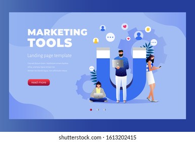 Customer feedbacks analyzing, likes farming. Lead generation. Satisfaction and loyalty analysis, customer retention increasing, marketing tools concept. Website homepage header landing web page