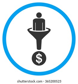 Customer Filter vector icon. Style is bicolor flat circled symbol, blue and gray colors, rounded angles, white background.