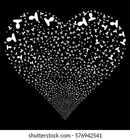 Customer fireworks with heart shape. Vector illustration style is flat white iconic symbols on a black background. Object heart constructed from scattered pictograms.