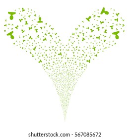 Customer fireworks stream. Vector illustration style is flat eco green iconic symbols on a white background. Object double fountain created from random pictograms.