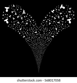 Customer fireworks stream. Vector illustration style is flat white iconic symbols on a black background. Object double fountain combined from random design elements.