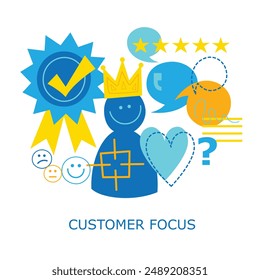 CLIENTE FOCUS colorido concepto de negocio de Vector sobre fondo blanco